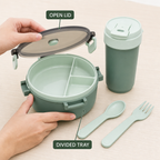 96 Pieces Round Plastic Lunch Box Set with 500 ml Bottle and Cutlery, Assorted Colour