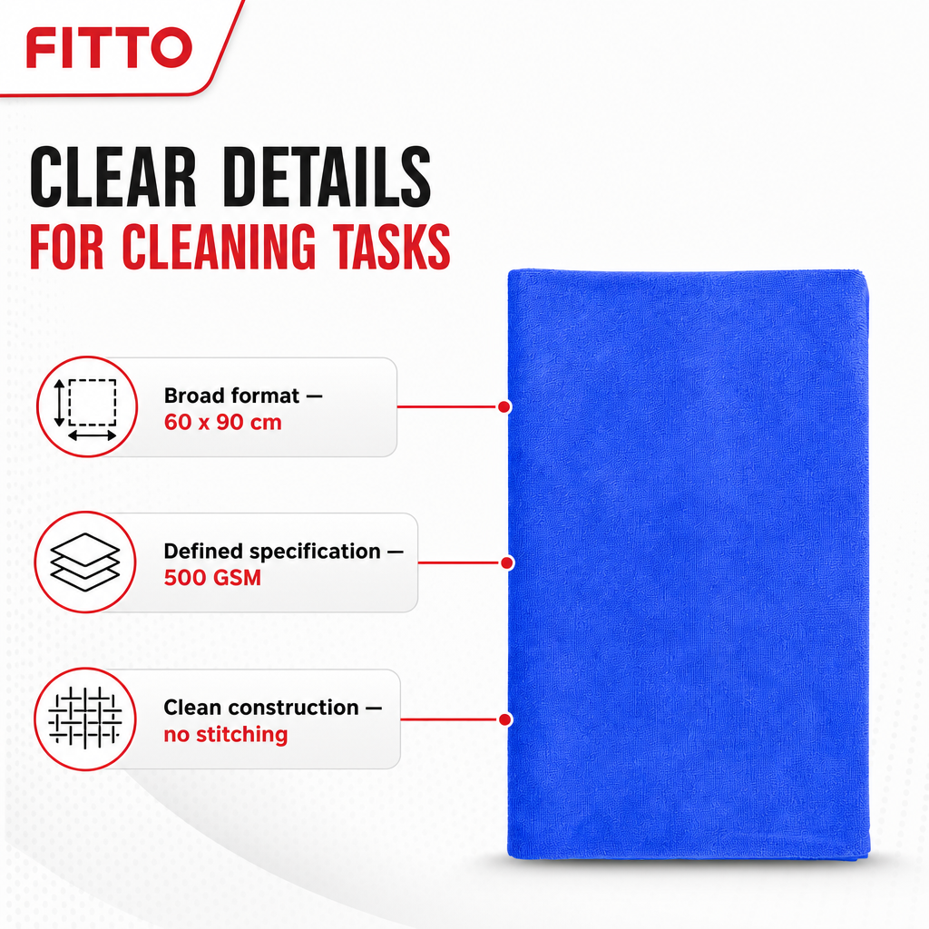 96 Pieces 500 GSM Microfiber Cleaning Cloth, No Stitching, 60 x 90 cm, Blue, 1 Piece