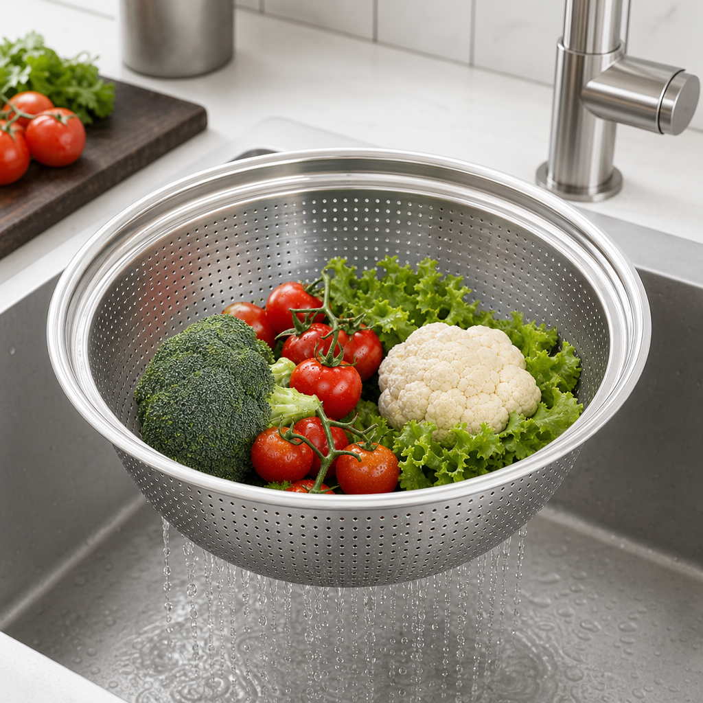 96 Pieces Stainless Steel Colander Bowl, 34 cm, Silver, 1 Piece