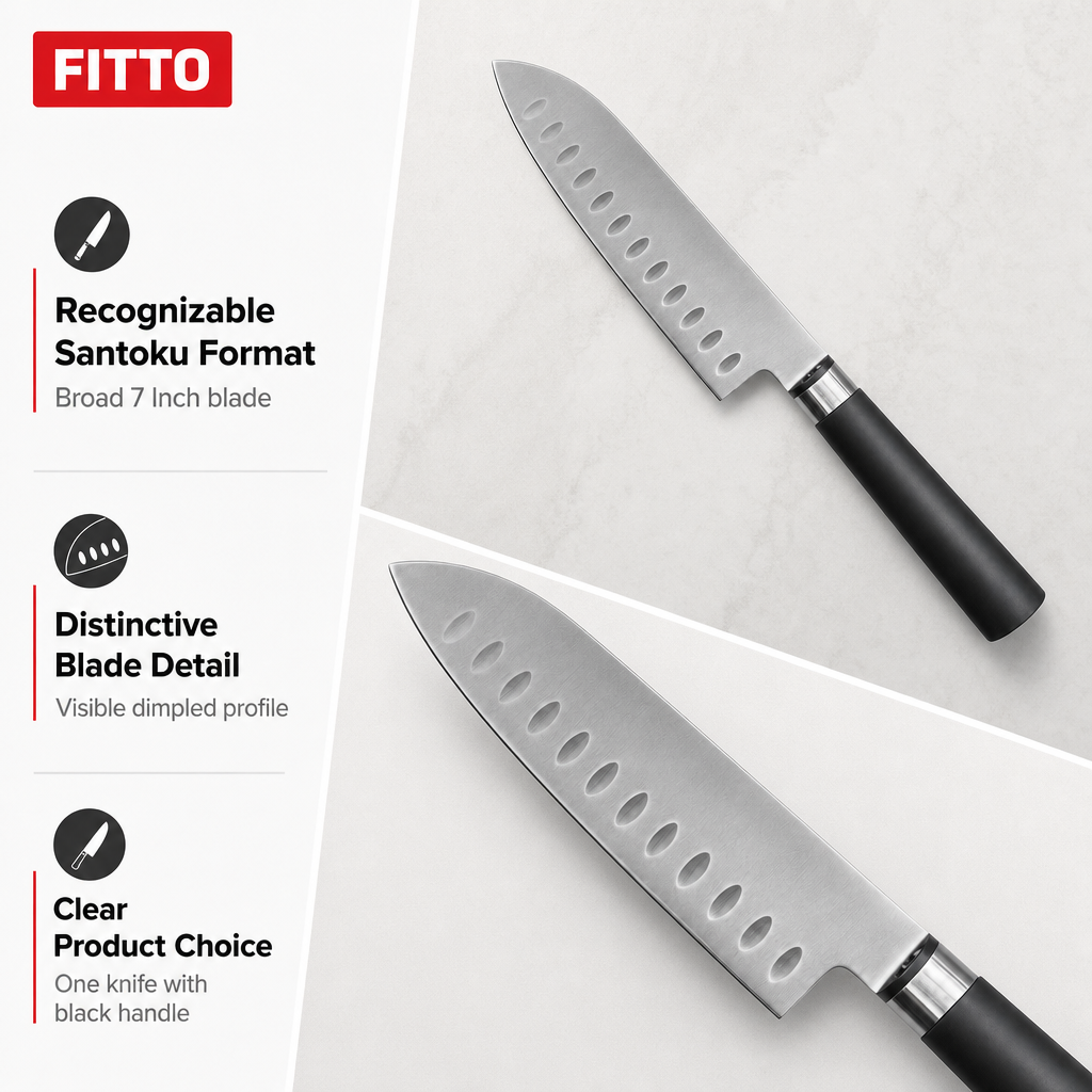 72 Pieces Santoku Knife, 7 Inch Kitchen Knives with Dimpled Blade and Black Handle, Single Piece