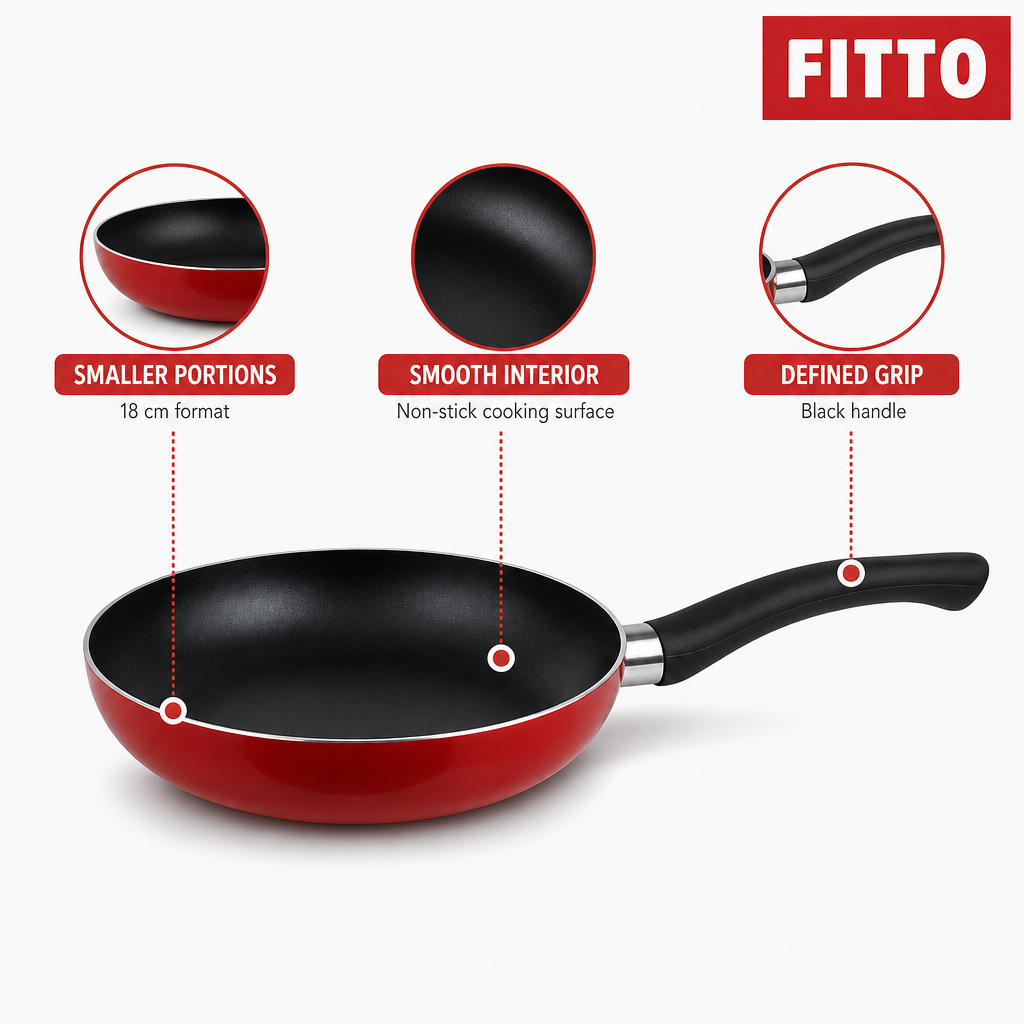 72 Pieces Red 18 cm Aluminium Non-Stick Frying Pan with Black Handle