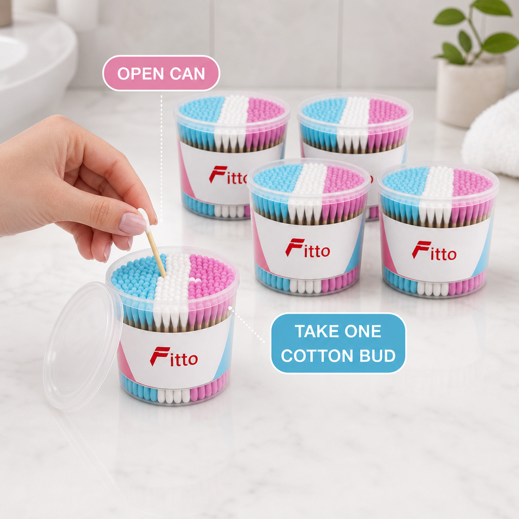 96 Pieces Cotton Budses, 300 Pieces per Can, 6-Pack, Assorted Colours in Plastic Cans