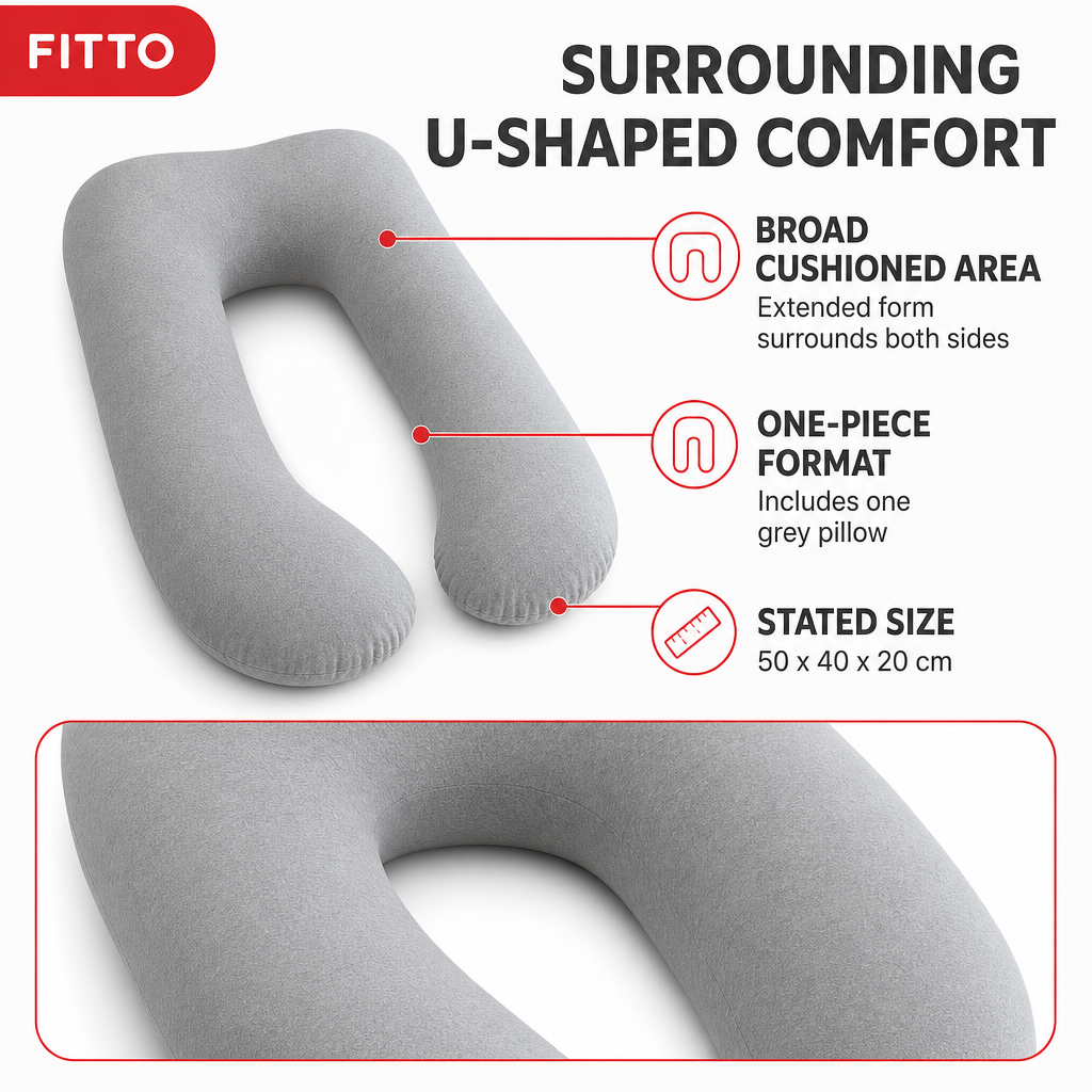 48 Pieces Grey U-Shaped Maternity Full Body Support Pillow, 1 Piece, 50 x 40 x 20 cm
