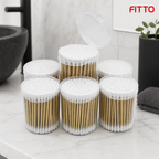 120 Pieces Cotton Buds, Bamboo Sticks with White Cotton Tips in Plastic Cans, 100 Pieces per Can, 6-Pack