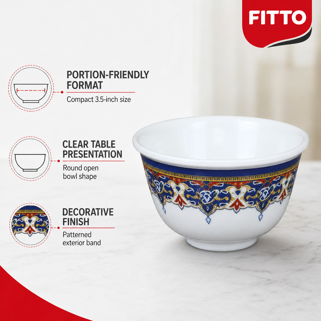 240 Pieces Melamine Rice Bowl, 3.5 Inch, White With Decorative Band, Single Piece