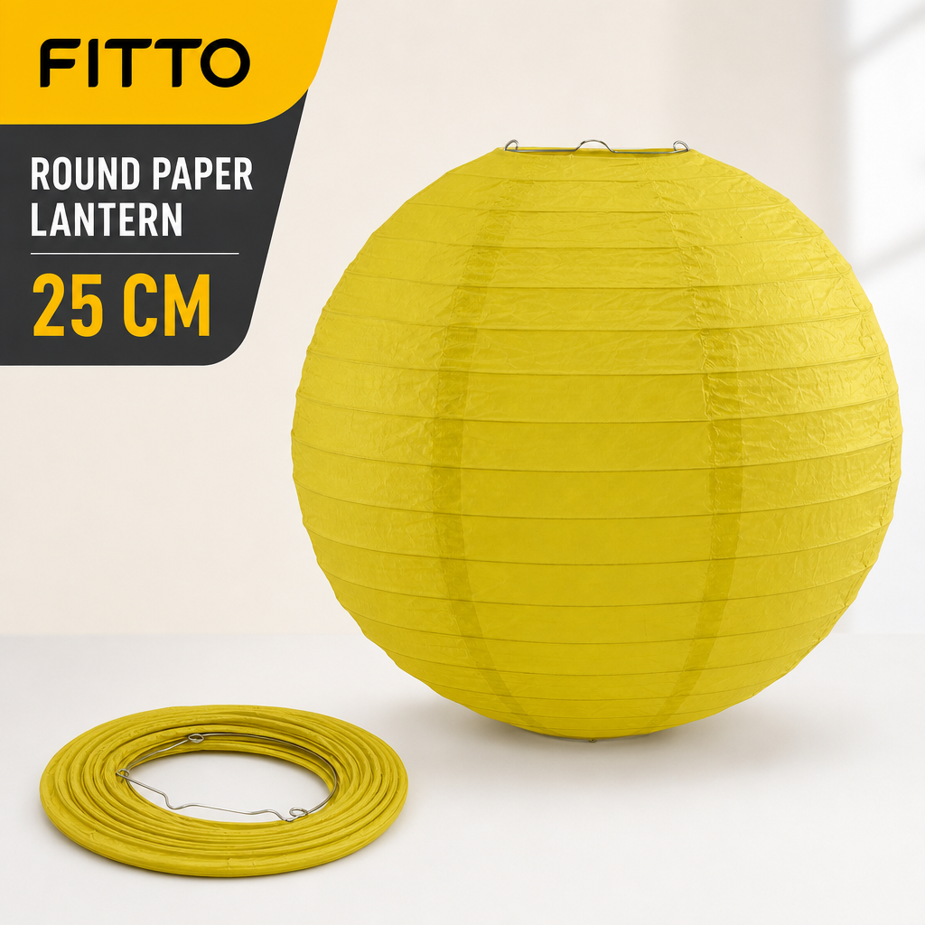 144 Pieces Yellow Paper Wire Lantern, 25 cm, Round Party Decorations, 1 Piece