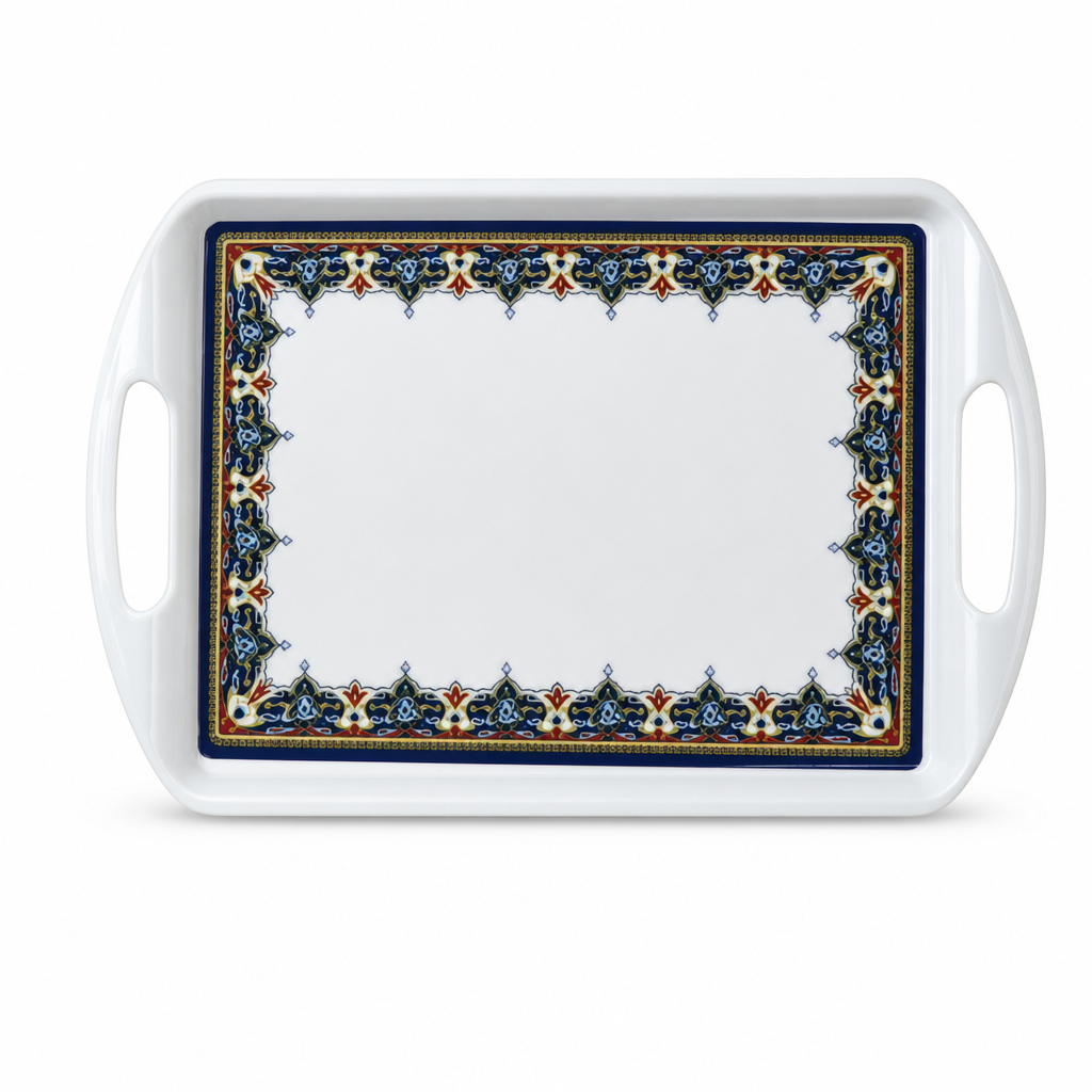 72 Pieces Melamine Rectangular Serving Trays with Handles, 22 Inch, Decorative Design 2655