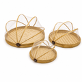 48 Pieces Round Woven Food Cover Tray Set with Mesh Domes, 3 Pieces, 35 cm, 30 cm and 25 cm