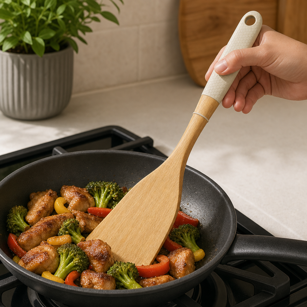 96 Pieces Wooden Solid Turner, 32 cm Kitchen Spatula for Cooking and Food Flipping