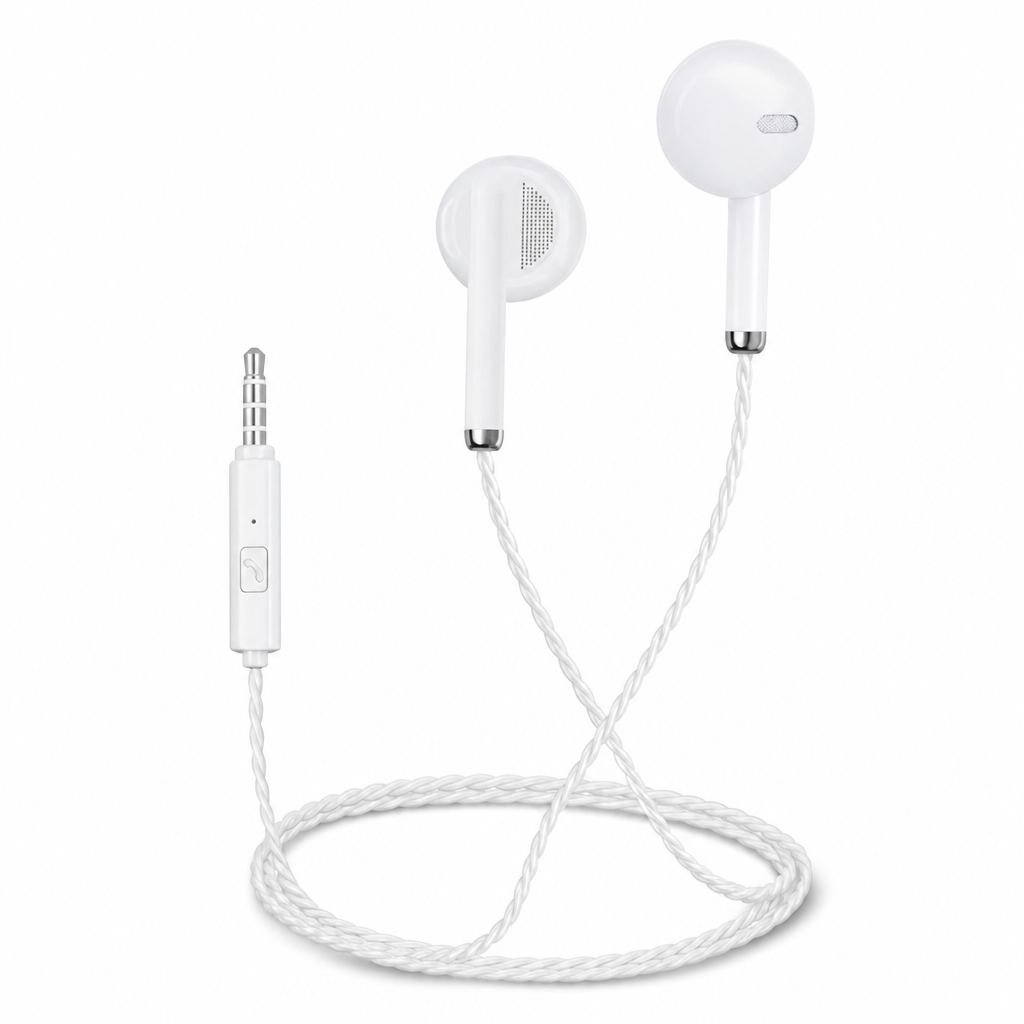 144 Pieces Wired HiFi Earphones with Inline Microphone, 3.5mm AUX Plug, White