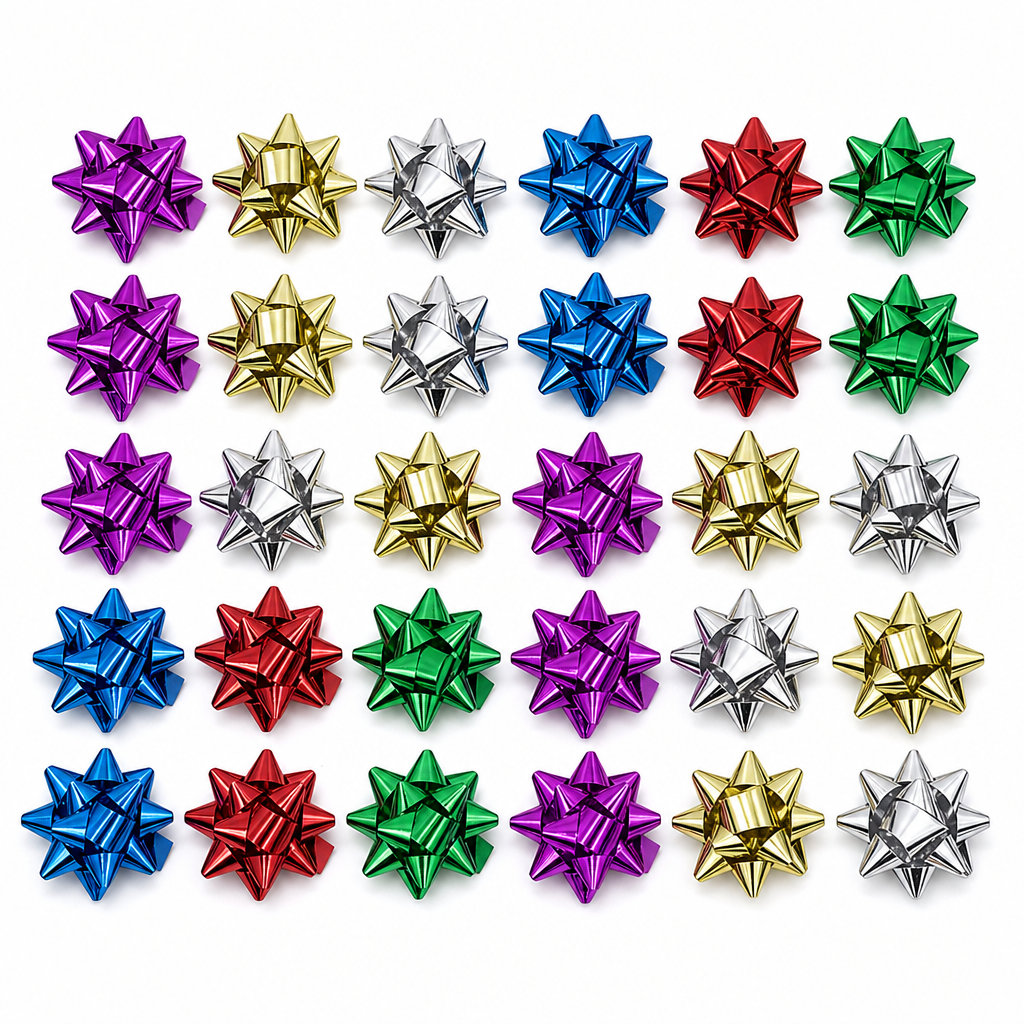 96 Pieces Party Decorations Metallic Flower Bows, 3 Inch, 30 Pieces, Assorted Colours