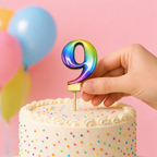 240 Pieces Rainbow Metallic Number 9 Cake Candle, 1 Piece