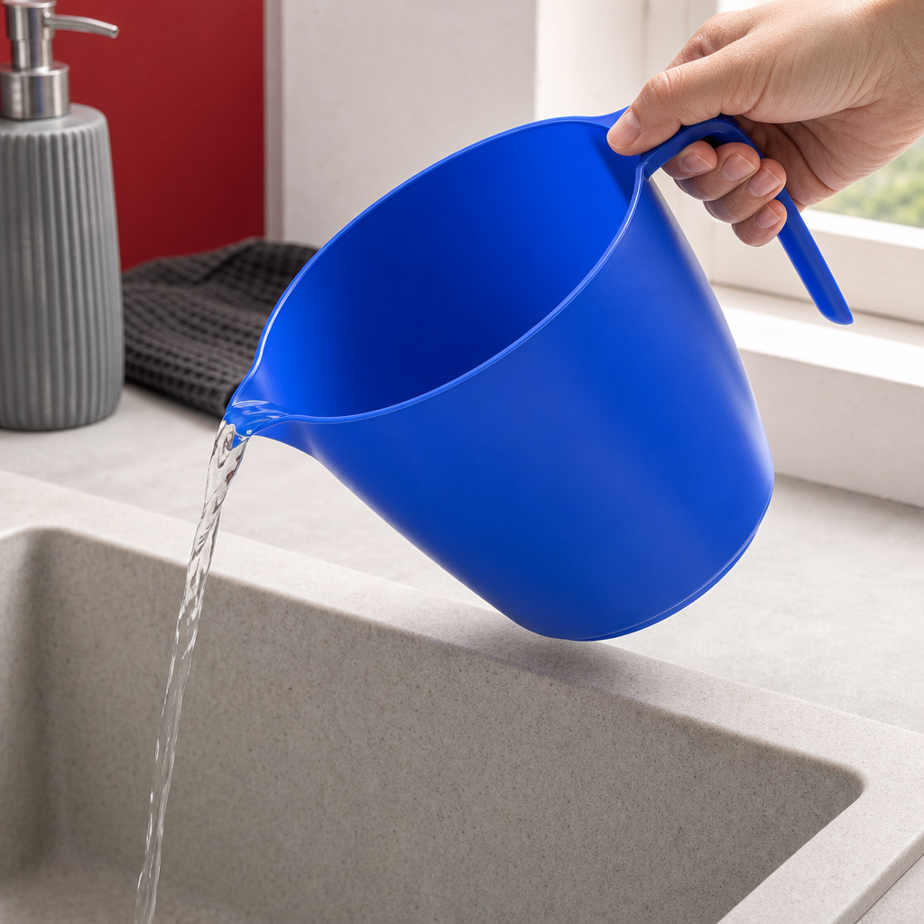 240 Pieces Plastic Pouring Mug with Handle, 1 Litre, Blue