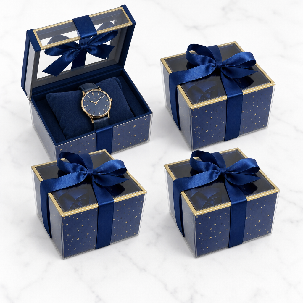 72 Pieces Dark Blue Square Presentation Boxes with Clear Window and Ribbon, 13 × 13 × 13.5 cm, 4 Pieces