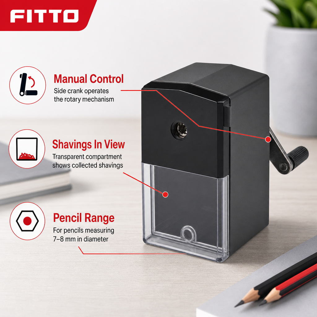96 Pieces Manual Rotary Pencil Sharpener, Black Desktop Hand-Crank Sharpener for 7–8 mm Pencils, 1 Piece