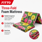 48 Pieces Folding Foam Mattresses, 3-Fold Design, 10 cm Thick, Floral Cover, 90 x 63 x 30 cm
