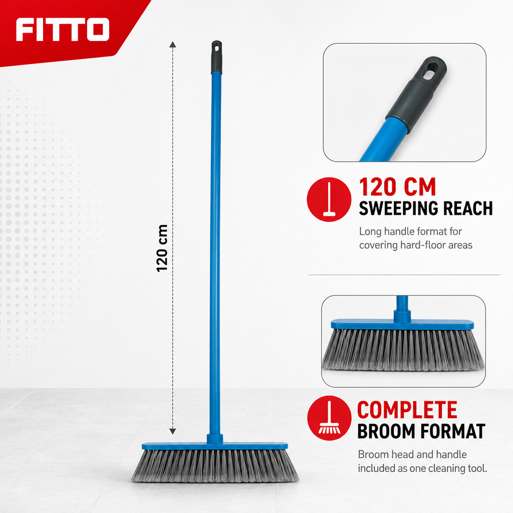 96 Pieces Hard Floor Broom with 120 cm Iron Handle, Assorted Colour
