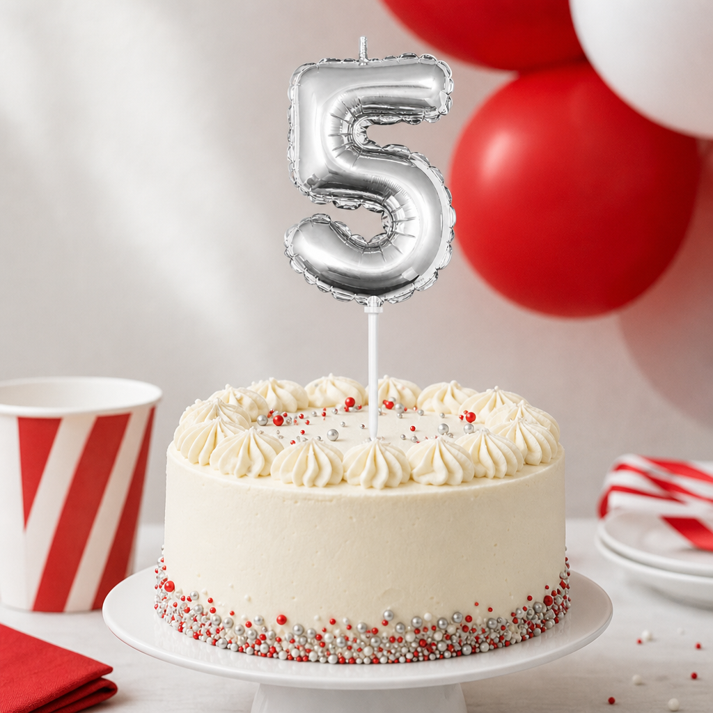 144 Pieces Silver Number 5 Cake Candle, 9 cm, Happy Birthday Party Decorations