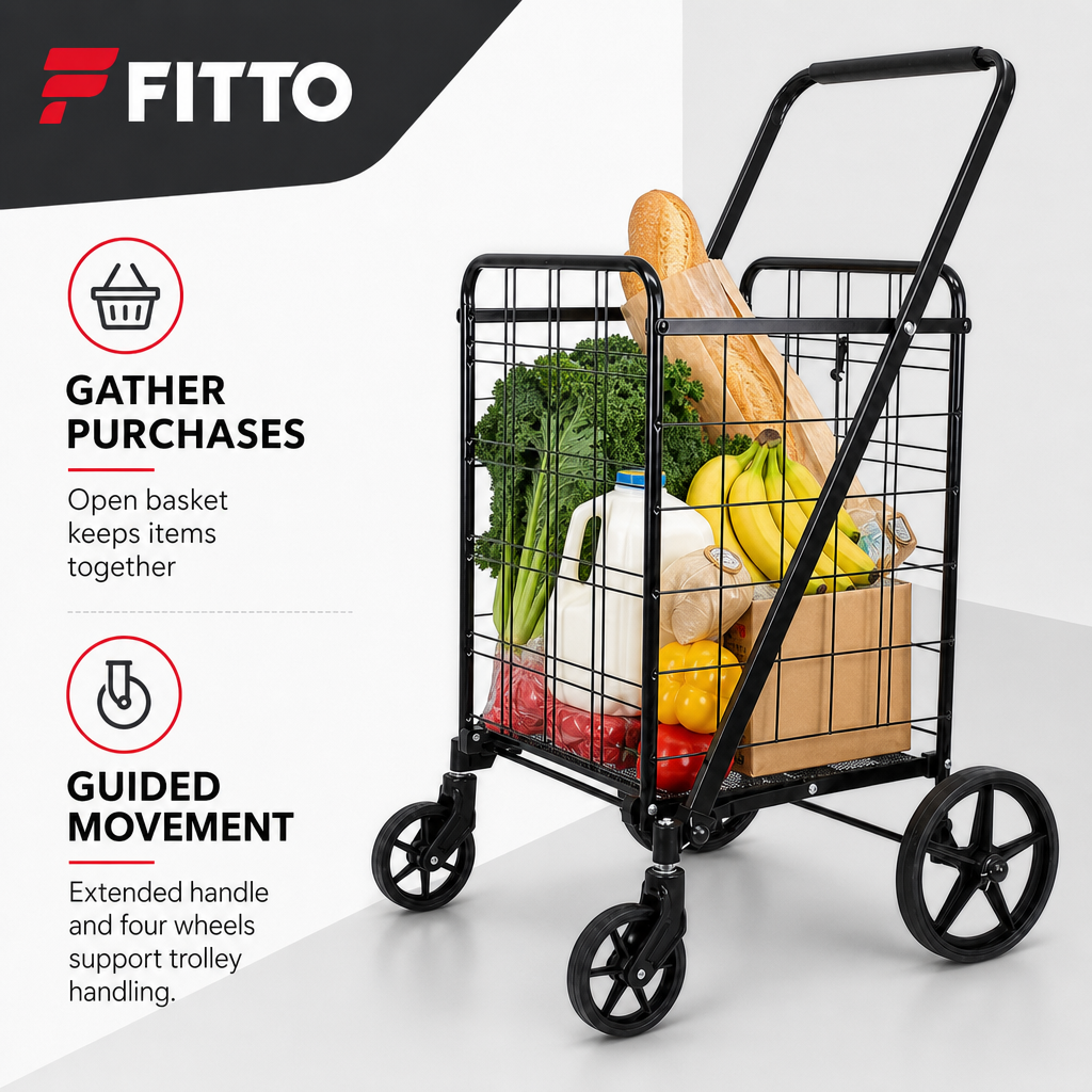 48 Pieces Black Metal Grocery Shopping Trolleys with Basket and Four Wheels, 1 Unit