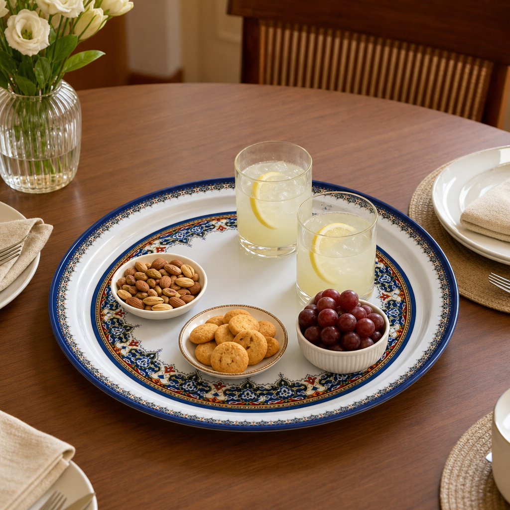 72 Pieces Melamine Round Serving Trays with Decorative Pattern, 50 cm