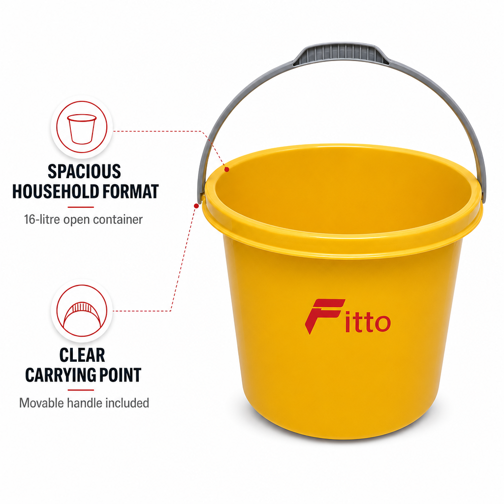 96 Pieces Yellow Plastic Bucket 16 Litre With Handle