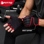 96 Pieces Gym Gloveses with Wrist Support, Fingerless Design for Weight Lifting and Fitness, Black and Red