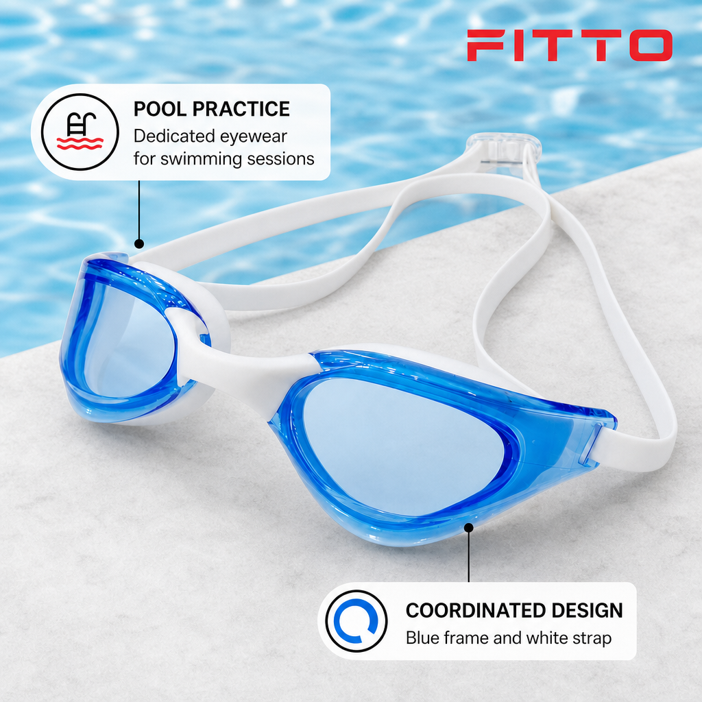 96 Pieces Swimming Goggles for Training, Blue Frame with White Strap, Single Pair