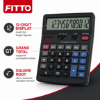 72 Pieces Black 12-Digit Electronic Calculators with Grand Total and Square Root Functions, 1 Piece
