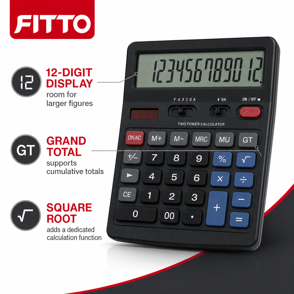 72 Pieces Black 12-Digit Electronic Calculators with Grand Total and Square Root Functions, 1 Piece