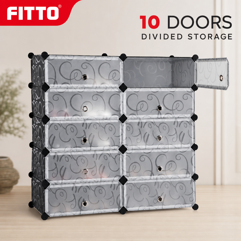 48 Pieces 10-Door Modular Storage Cabinet, Grey And Black, 95 x 37 x 93 cm, 1 Unit