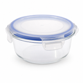 96 Pieces Round Glass Food Storage Containers with Locking PP Lid, 600 ml, Clear Body with Blue Rim