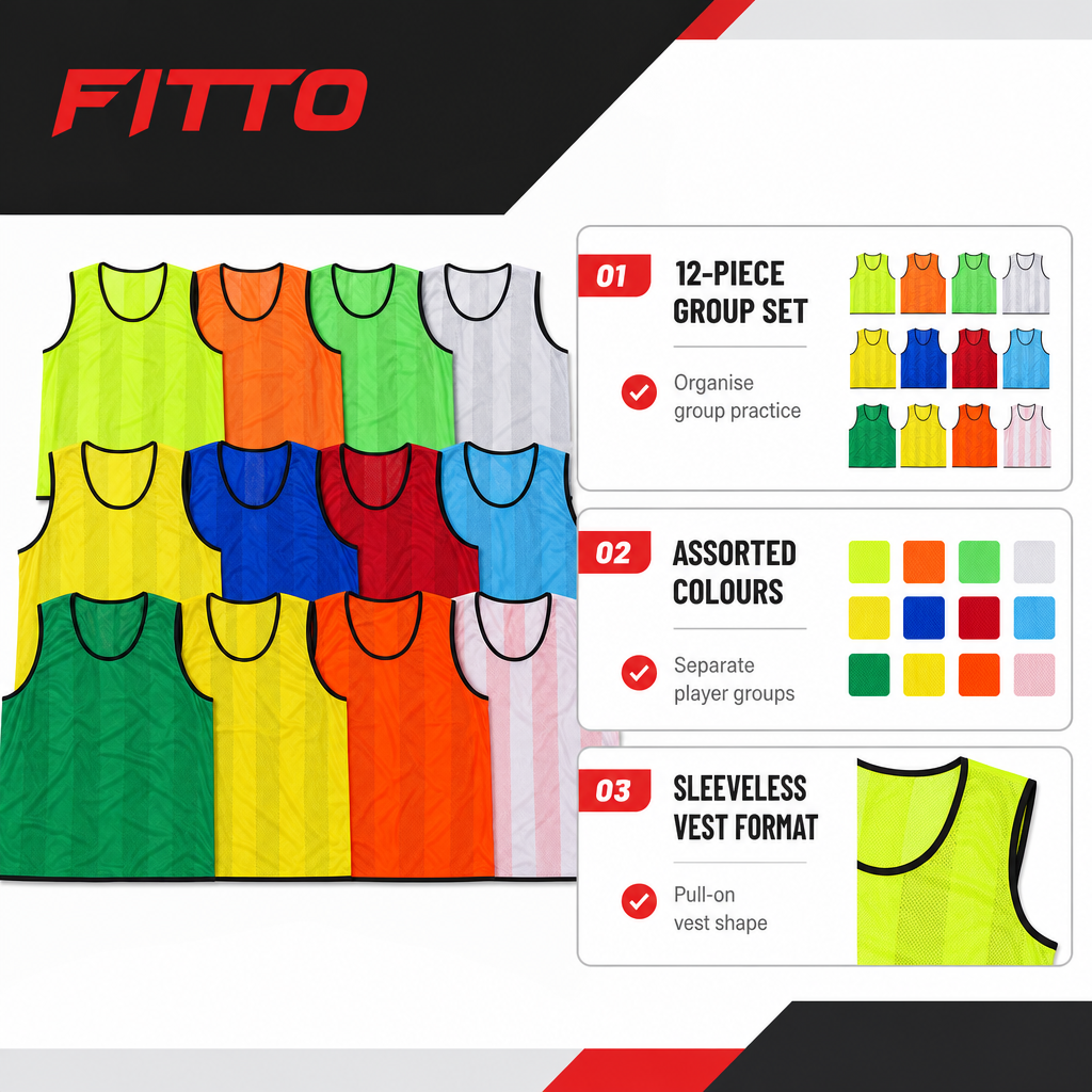 48 Pieces Sports Training Bibs Vests, Mesh Practice Pinnies, Standard Size, Assorted Colours, 12-Piece Pack