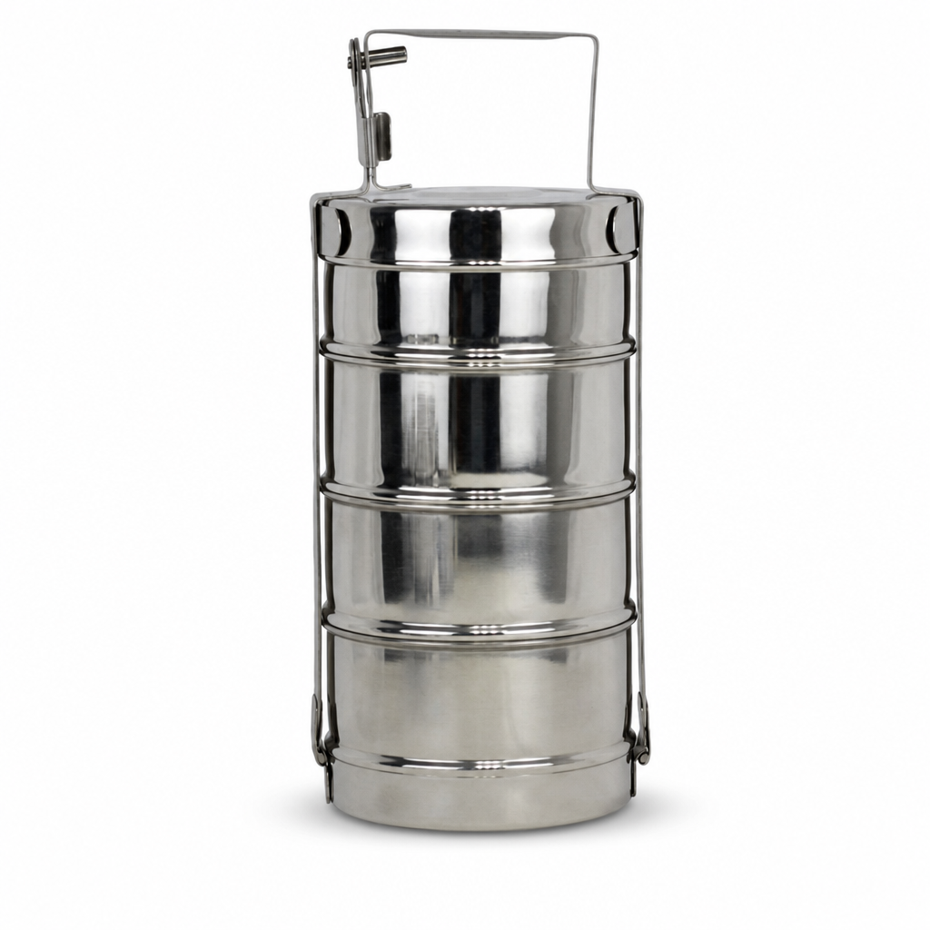 60 Pieces Stainless Steel Tiffin Lunch Box, 10 Inch, 4 Tier Stackable Meal Container with Carry Handle