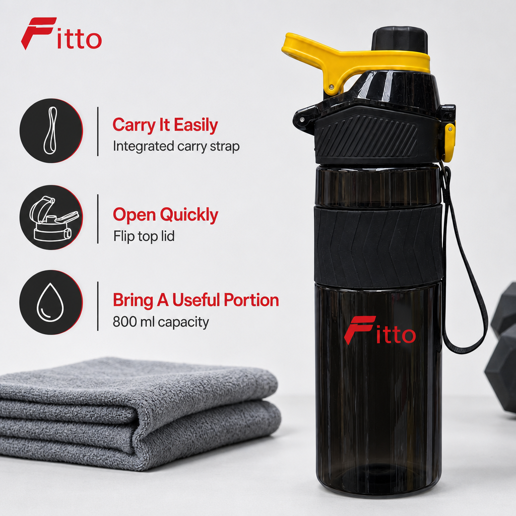96 Pieces Sports Water Bottles with Flip Top Lid and Carry Strap, 800 ml, Black, 1 Piece
