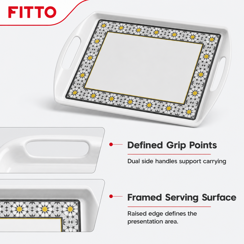 72 Pieces Rectangular Serving Trays with Dual Handles, 20 Inch, White Grey and Yellow Accents