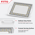 72 Pieces Rectangular Serving Trays with Dual Handles, 20 Inch, White Grey and Yellow Accents