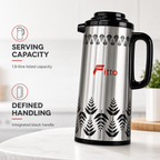 72 Pieces Vacuum Flask with Handle, Silver and Black Leaf Pattern, 1.9 Litre, 1 Piece