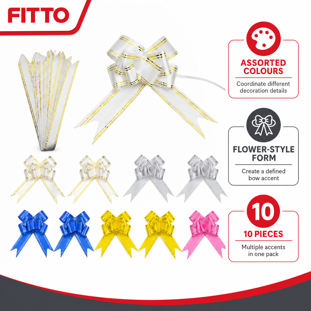 96 Pieces Pull Flower Ribbon Bows, 49 mm Assorted Colours, Decorative Celebration Ribbons, 10 Pieces