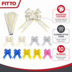 96 Pieces Pull Flower Ribbon Bows, 49 mm Assorted Colours, Decorative Celebration Ribbons, 10 Pieces