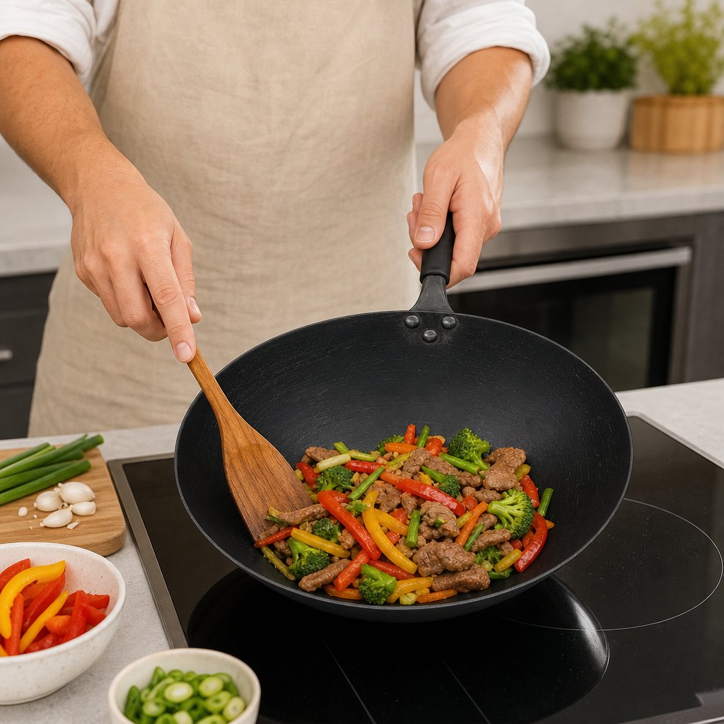 96 Pieces Carbon Steel Wok with Handle, Black, 50 x 36 x 12 cm