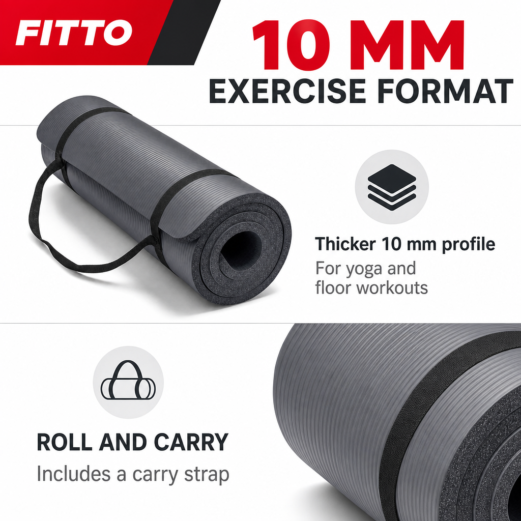 72 Pieces Yoga Mat 10mm Grey with Carry Strap, Single Exercise Mats for Yoga, Stretching and Floor Workouts