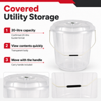 96 Pieces Transparent Plastic Bucket with Lid and Carry Handle, 20 Litre