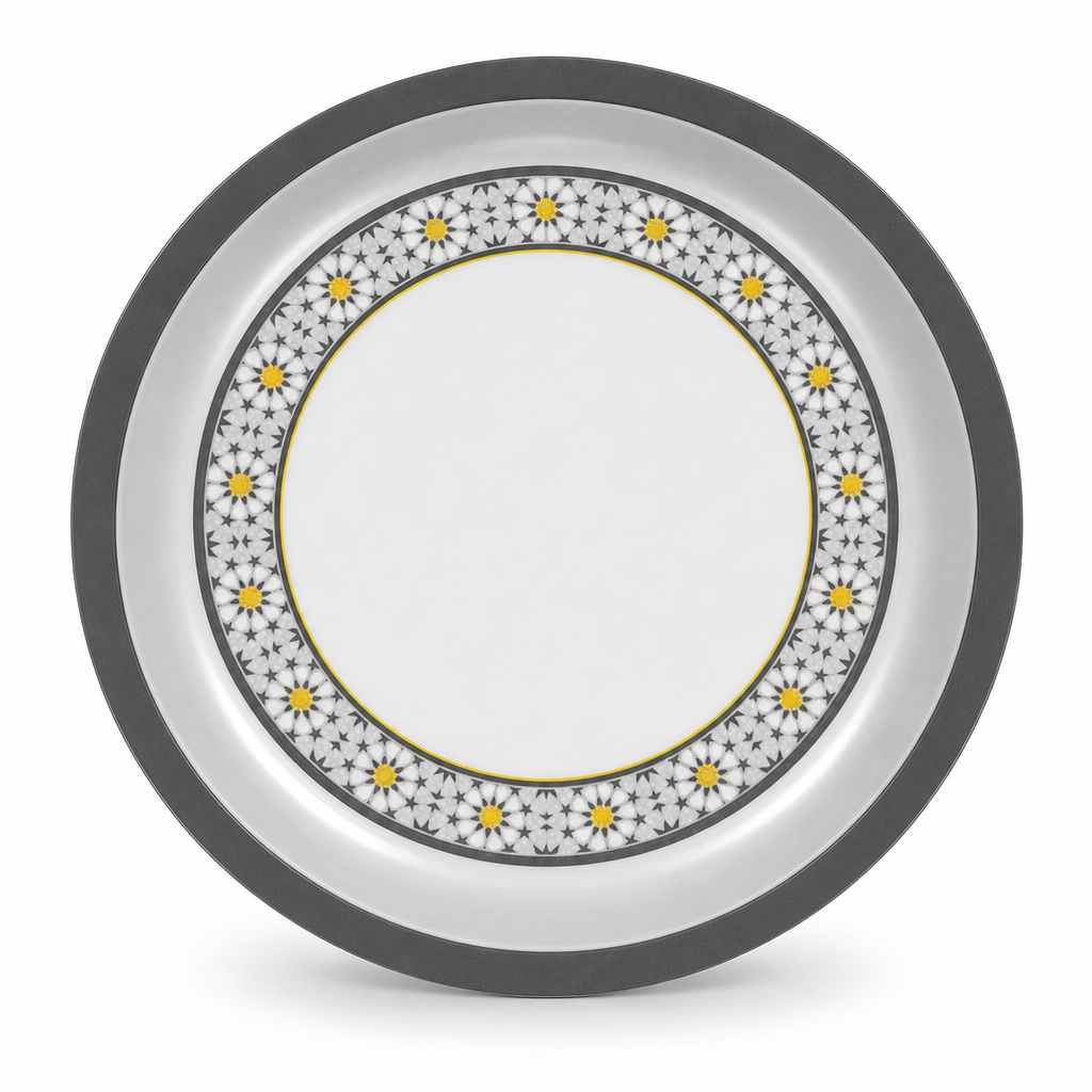 96 Pieces Round Melamine Woven Serving Trays, 35 cm, White with Floral Pattern