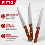 120 Pieces 3-Piece Kitchen Knives Set, Brown and Silver Stainless Steel Blades with Brown Wooden Handles