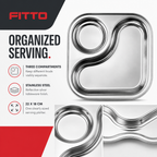 96 Pieces Stainless Steel Platter with 3 Compartments, 22 x 18 cm, Silver, 1 Piece