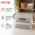 72 Pieces Clear Plastic Storage Box with Locking Lid, Brown Accents, 42 x 32 x 28 cm