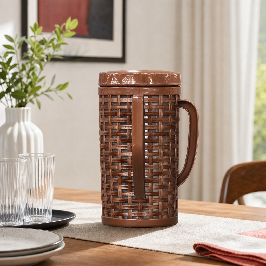 120 Pieces Brown Woven-Pattern Water Jugs with Handle, 1 L Reusable Drinkware, 1 Piece