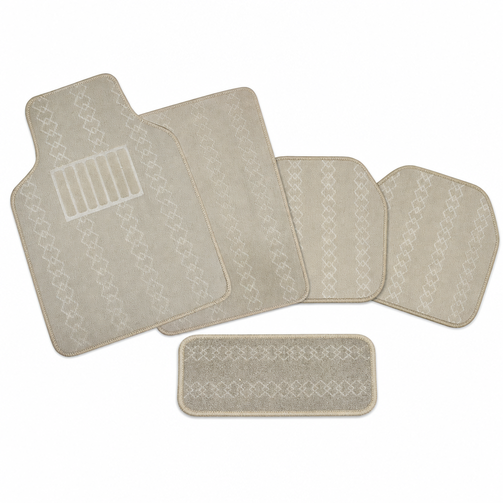 72 Pieces Universal Car Floor Mat Set with Diamond Design, Beige, 5-Piece