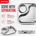 96 Pieces Stainless Steel Platter with 3 Compartments, 22 x 18 cm, Silver, 1 Piece