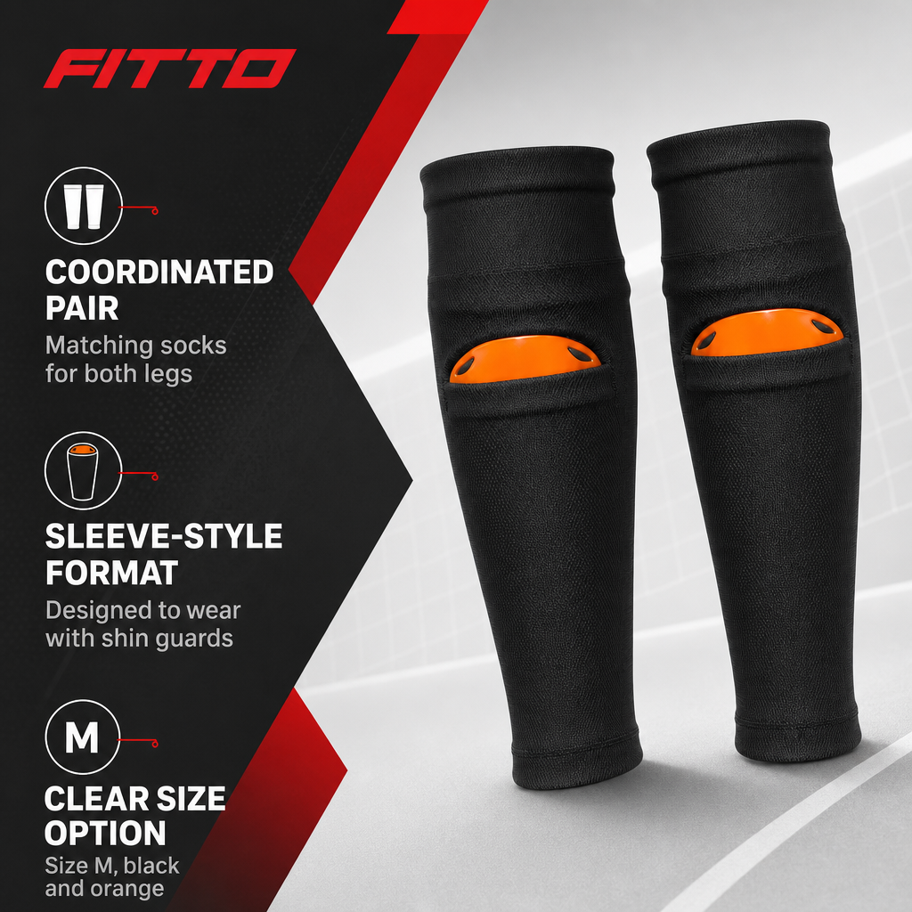 96 Pieces Shin Guard Socks, Size M, Black and Orange, Pair for Football Training and Sports Sessions